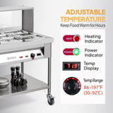 ROVSUN 96QT 1500W Electric Commercial Food Warmer, 12-Pan Steam Table 8QT/Pan Stainless Steel Bain Marie w/Acrylic Shield Overshelf Undershelf Temperature Control & Lid for Buffet Restaurant 110V