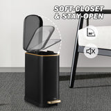 Bathroom Trash Can with Soft-Close Lid 3.5 Gallon Stainless Steel Garbage Can with Removable
