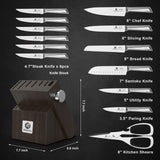 Kitchen Knife Set with Block and Built-in Sharpener, Japanese Stainless Steel 14-Piece Knife Set with Utility Knife, Dishwasher Safe, Non-Slip Ergonomic Handles