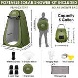 FUN ESSENTIALS Solar Shower Tent Kit, 2 Pcs, Instant Pop Up Privacy, Shower Tent, 5 Gallon Solar Shower Bag, Sun Canopy Beach Outdoor Camp Privacy, Easy Set Up, Foldable