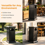 BEAMNOVA Commercial Outdoor Trash Can with Lid, Matte Black, 17.7 * 37.4 in