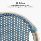 PURPLE LEAF Counter Bar Stools 25" Set of 2 French PE Rattan, Light Blue