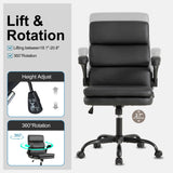 BOWTHY Mid Back Office Desk Chair,Leather Conference Room Chairs,Ergonomic Home Computer Chair,Modern Executive Chair with Padded Flip-up Armrest and Swivel Wheels (Black)