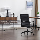 Office Desk Chair Leather, Conference Room Chairs with Wheels, Executive Modern Ergonomic Ribbed Computer Chair