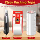 PACKKA Heavy Duty Packing Tape for Moving Boxes and Packaging Supplies, 6/12/18/24 Rolls Clear Moving Tape with Dispenser and Utility Knife, 1.89in. X65yd, Mailing and Moving Supplies (18)
