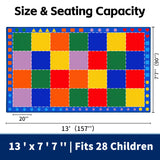 Large Classroom Rug 7'7" x 13' with 28 Seats for Preschool & Elementary