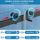 Frameless Shower Door, 56-60" W x 72" H Double Sliding Shower Doors, 1/4" (6mm) Thick Tempered Clear Glass Door with Explosion-Proof Film Nano Coating, Stainless Steel Hardware, Matte Black