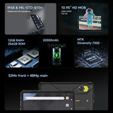 Rugged Tablet T2 Ultra, 10.95 inch Android 15 Tablets, 20000mAh 20GB(12+8)+256GB (2TB TF) Outdoor Industrial PC, 32MP+64MP+20MP Octa-Core IP68 Waterproof Computer for Outdoor UTV Moto Drone Field Work