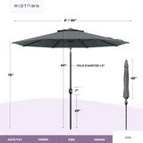 Midtown Umbrellas - The Lean 8 Ft Patio Umbrella with Fade-Resistant Sunbrella Fabric, Auto-Tilt Aluminum Frame and 8 Reinforced Ribs for Deck, Pool & Garden - Cast Slate Canopy, Black Pole