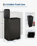 Double Trash Can, 2 x 8 gal (2 x 30 L) Garbage Can for Kitchen Dual Compartment Recycling Kitchen Step Trash Bin