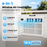 Antarctic Star 8,000 BTU Window Air Conditioner, Window AC Unit, Cools Rooms up to 350 Sq.Ft., 6 in 1 Modes Air Conditioner Window Unit with Remote Control, Easy to Install, Energy Saving, White