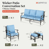 MIXPATIO 7-Piece Patio Conversation Set, 2 Ottomans, E-Coated Frame, Blue