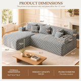 96.8" Boneless Couch Cloud Modular Sectional Sofa with L Shaped Chaise, Modern Corduroy Upholstered Deep Seat Couches Lounge with 5 Pillows for Living Room Bedroom(Gray, Checked, Left Facing Chaise)