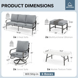 MFSTUDIO 6 Piece Metal Patio Furniture Set with Gray Cushion