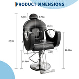 Barber Salon Chair, Reclining Salon Chair with Heavy Duty Hydraulic Pump, 360° Swivel and Height Adjustable, 330 LBS Capacity Spa Beauty Equipment Hairdresser Armchair for Barbershop- Black & Silver