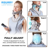 RISURRY Cervical Neck Traction Device Fast Air Pump Neck Brace, Adjustable Inflatable Neck Stretcher with 3 Power Tractions Pain Relief Neck Decompression Tension Relief