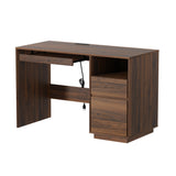 MoomJiee 47" Executive Desk with File Drawer, Farmhouse Computer Desk with Charging Station and Open Storage Compartment Wooden Home Office Desk for Writing Study Working, Brown