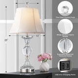 QiMH Glass Table Lamps for Living Room, Modern Table Lamp for Bedroom, Bedside Lamps Set of 2 with USB A+C Ports, 3-Way Dimmable Touch Lamp with Bulbs, Nightstand Lamp for Home Office Reading, Silver