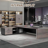 Domesto L-Shape Modern Executive Desk, L-Shape Office Executive Desk, Wood Computer Desk with Drawers and Storage, Home Office Desks, Without Chair (Left, 95" L x 63" W x 30" H)