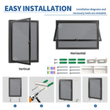 Enclosed Bulletin Board,Grey Felt Black Frame Outdoor Display Case 36x24in