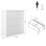 3 Drawer Lateral File Cabinet with Lock, Metal Stainless Steel Wide Lateral Filing Cabinet | White YITAHOME