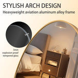 ZHUNFA Arched Full Length Mirror, 76x37 Oversized Floor Mirror with Stand, Gold Mirror Full Length, Aluminum Full Body Dressing Mirrors with Arched-Top, Leaning for Living Room, Bedroom