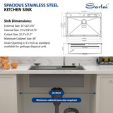 Sarlai 33 Inch Waterfall Kitchen Sink Drop In - 33x22 Waterfall Drop Workstation Stainless Steel 16 Gauge Multifunction Single Bowl Smart Top Mount Kitchen Sink with Faucet Combo