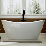 Empava Freestanding Bathtub, Flatbottom Acrylic Soaking Tub, Contemporary Stand Alone Design with Brushed Nickel Drain & Overflow, Glossy White, cUPC Certified, 59 Inch