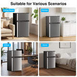 Kismile 2.5 Cu.Ft Mini Fridge with Freezer, Double Door Compact Refrigerator, 3-Level Mechanical Thermostat, Reversible Door&Removable Shelves, Low Noise, Ideal for Office, Apartment, Dorm, Silver