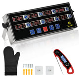 Commercial Kitchen Timers for Cooking, 8 Channel Timer for Commercial Kitchens, Heavy-Duty Loud Alarm Timer for Restaurants, Stainless Steel, LED Technology