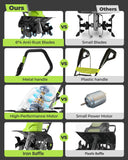 BUCOTOD 18-Inch 13.5 Amp Tiller/Cultivator with 6 Steel Tines, 3-Adjustable Wheels, Foldable Handle, 8'' Tilling Depth Electric Corded Tillers