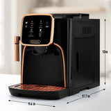 Zulay Kitchen Magia Clasica Automatic Espresso Machine with Built-In Grinder, Touch Panel Coffee Maker, Steam Wand Milk Frother, Adjustable Strength, Self-Cleaning, Black & Copper (13" x 17.7" x 9.4")