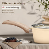 Kitchen Academy 12-Piece Induction Cookware Set, Nonstick Granite Pots and Pans in Beige