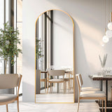 ZHUNFA 64x22 Arched Full Length Mirror Gold,Oversized Floor Standing Mirror with Rust-Resistant Aluminum Frame & Anti-Tilt Base, Modern Arched-Top Design for Bedroom, Living Room, Entryway.