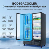 BODEGACOOLER Commercial Merchandiser Refrigerator, 36.8 Cu.Ft Upright Display Beverage Cooler, 2 Glass Door Display Refrigerator (Black)