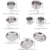 Aomiun 8PCS Stainless Steel Camping Cooking Set Cookware Mess Kit Cook Pots and Pan Set with Plates Cups, Lightweight Camping Cookware for Hiking Backpacking Outdoor Cooking and Picnic
