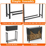 WALMANN Heavy-Duty Firewood Rack with Waterproof Cover & Firewood Carry Bag, 4ft Outdoor Indoor Wood Log Holder for Fireplace, Patio & Porch, Sturdy Steel Fire Wood Storage Stand