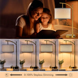 Hikczc Table Lamp for Living Room Bedroom, 23.5" Table Lamps Set of 2 with USB C+A Ports, Bedside Lamps for Nightstand with Linen Lamp Shades, 2 Dimmable LED Bulbs Included, Gold