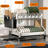mfanchan 2 Tier Dish Racks for Kitchen Counter and Sink, Large Dish Drying Rack with Drainboard & Utensil Holders, Stainless Steel Dish Drainers, Kitchen Organization and Storage (2)