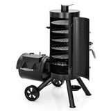MFSTUDIO Vertical Offset Smoker Charcoal Grill,Extra Large BBQ Barrel Grills and Drum Smoker Combo with hanging racks and 5 removable grates