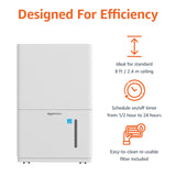 Amazon Basics 50-Pint Large Dehumidifier with Humidity Control, Timer, Auto-Defrost, Overflow Protection, Energy Star Certified, Washable Filter for Rooms up to 4000 SFT, White