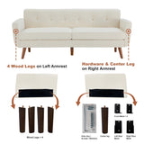 Tbfit 77.2" W Linen Sofa Couch, Mid Century Modern Decor Loveseat Couches for Living Room, Button Tufted Upholstered Small Couch for Bedroom, Solid, and Easy to Install Love Seats Furniture, Beige