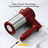 DOAROCA 7-Speed Cordless Hand Mixer for Baking - Electric Handheld Mixer with 6 Stainless Steel Attachments, Turbo Boost, Digital Display, Lightweight Cake Mixer for Eggs, Cream, Cookie Dough (Red)