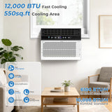 Electactic U-shaped Window Air Conditioner,AC Window Unit Cools Up 550 Sq.ft, Saddle Air Conditioner Window Unit with Full Window View,Low Noise,6 Modes, Easy to Install,White,12000BTU