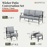 MIXPATIO 5-Piece Wrought Iron Patio Conversation Set, Rocking Chairs, Grey