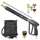YAMATIC Long Pressure Washer Gun and Hose Kit, Rubber 50 FT Steel Braided Power Washer Hose with 3/8" Swivel Quick Connect & M22 Adapters Replacement for Troy Bilt Ryobi Simpson Craftsman, 4000 PSI