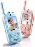 Voice Changer Upgraded Kids Video Walkie Talkies, Gift Toy with Real-Time Video, No WiFi or App Required, 1600FT Long Range, Rechargeable Video Intercom Toy for Boys & Girls Ages 3–12 (Blue & Pink)