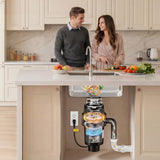 VEVOR Food Waste Garbage Disposal, 1HP 3700RPM DC Motor, Continuous Feed Kitchen Sink Garbage Disposer, 3-Bolt Mount Food Waste Grinding System with Splash Guard & Power Cord for Kitchens