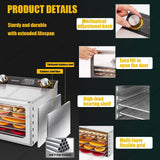 Stainless Steel Food Dehydrator Machine With Digital Timer, 800W Power, Large Trays For Jerky, Fruit, Vegetables, Herbs, Meat And Dog Treats, 360° Even Drying Technology(12Layers)