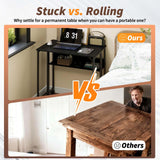 Small Foldable Computer Table on Wheels for Home Office & Small Spaces, Portable Workstation with Brakes